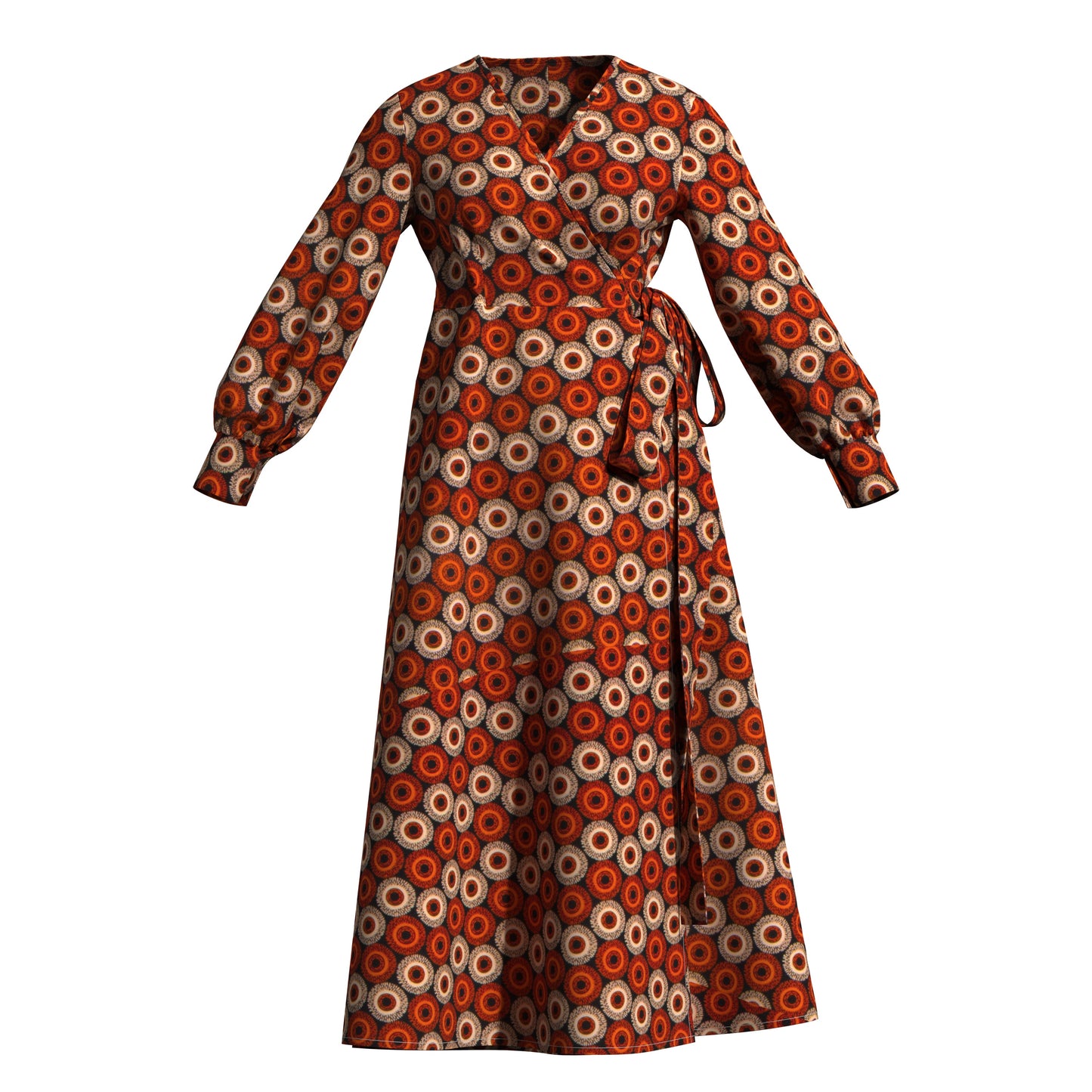 African Print Wrap Maxi Dress with Waist Tie
