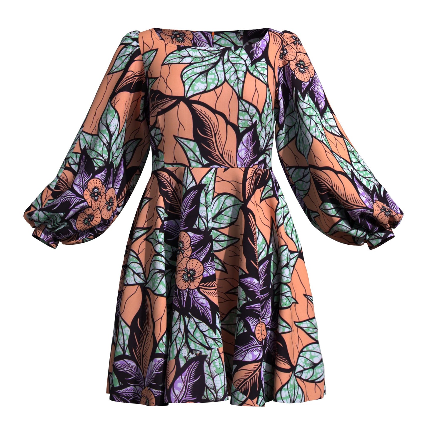 Off Shoulder African Print Puff Sleeve Flare Dress