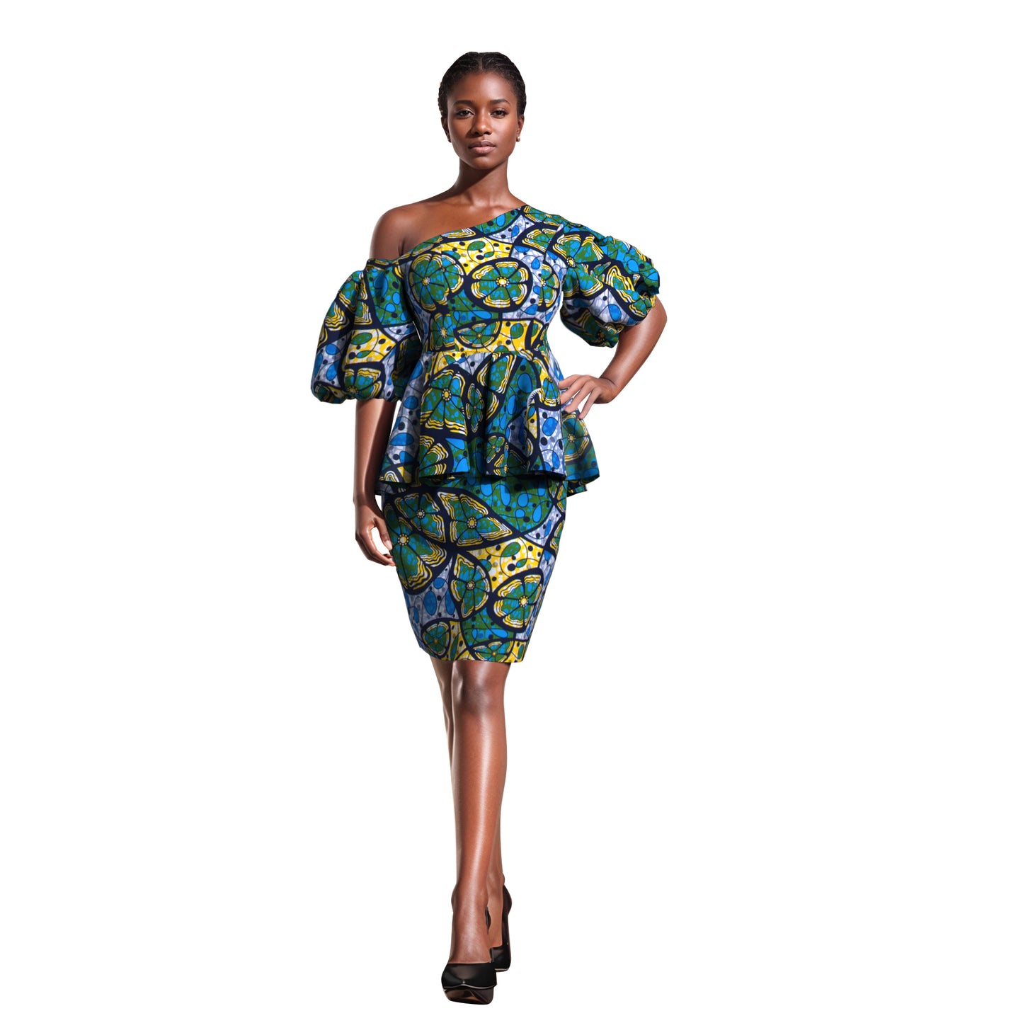 Slimming African Print Asymmetrical Neck Mini Skirt Two-Piece