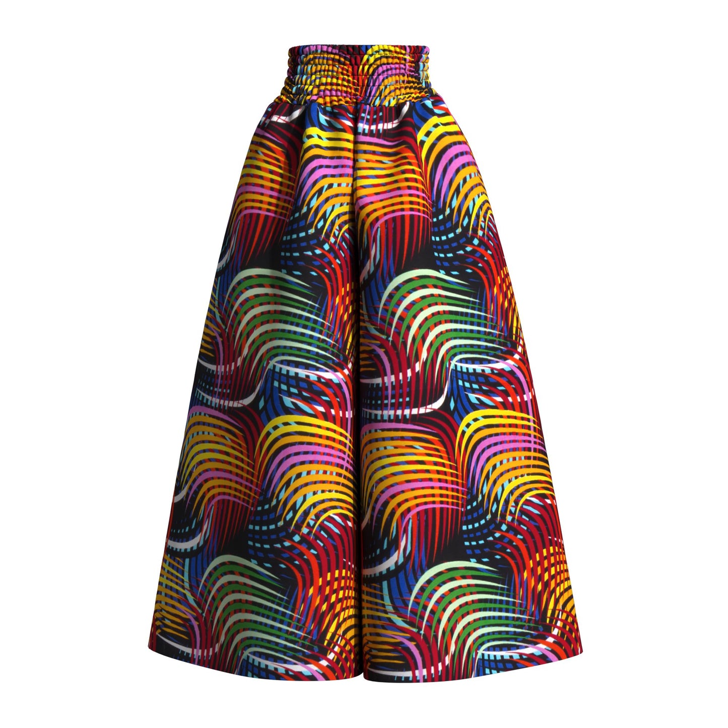 Vintage African Tribal Geometric Print Elastic High Waist Palazzo Pants, Flowy Loose Wide Leg Long Pants Slimming Figure Friendly