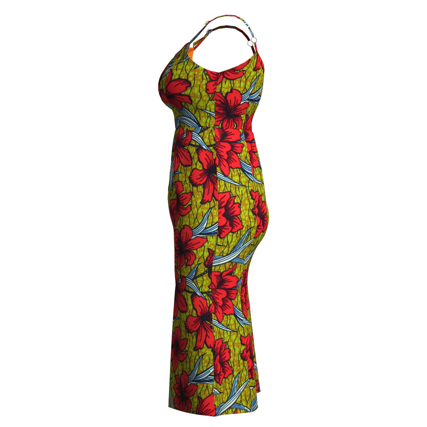 Ankara Print Sweetheart Neck Bodycon Midi Dress with Slit