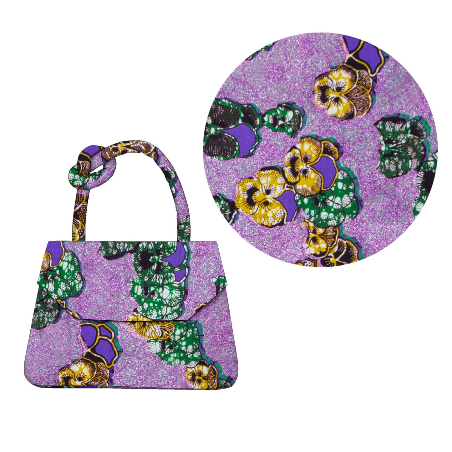 African Print Glitter Fabric Knot Handle Handbag