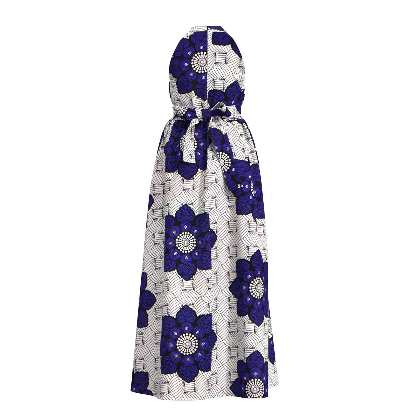 Ladies African Fabric Halter Maxi Dress With Back Bow & Side Split