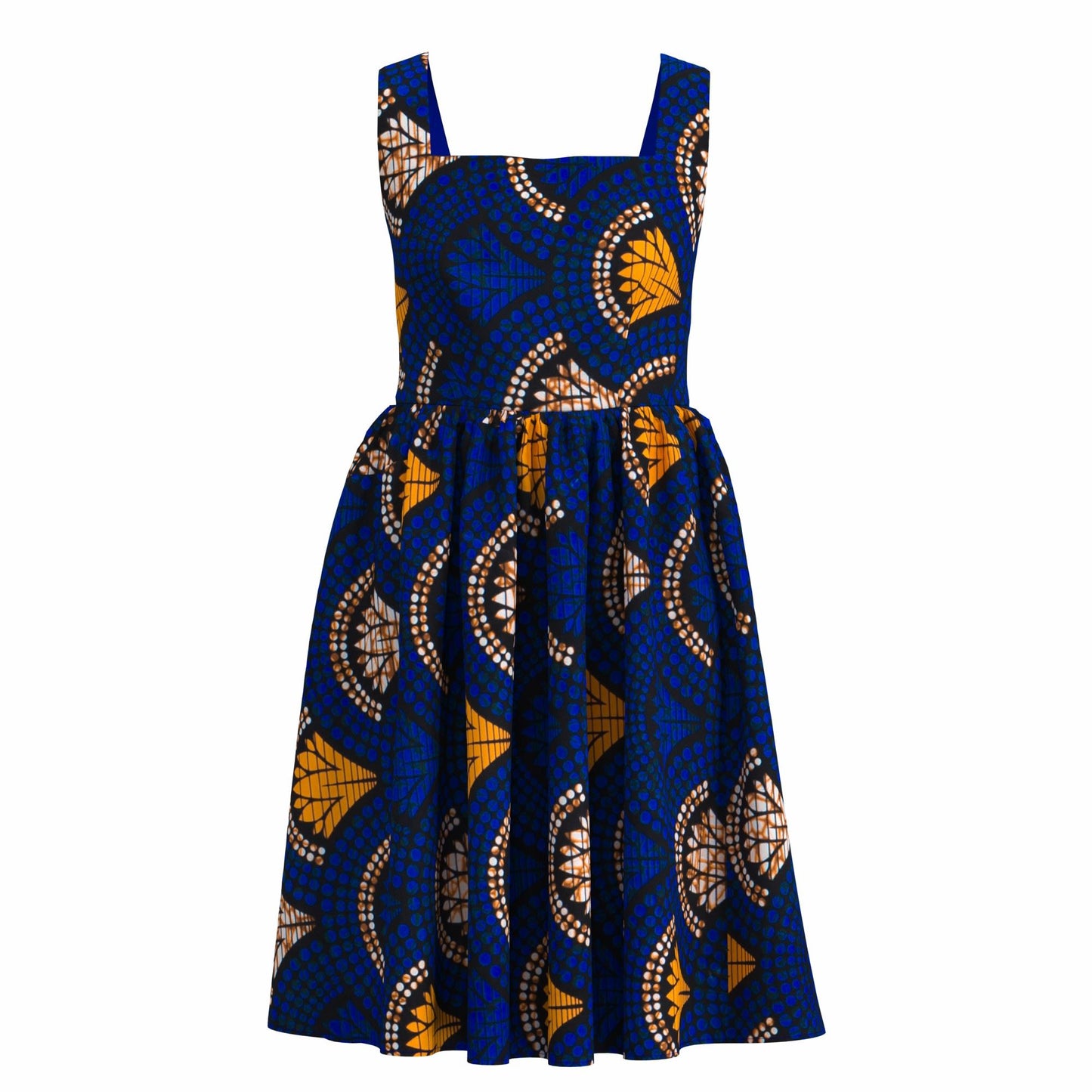 African Print Square Neck Sleeveless A-Line Midi Dress