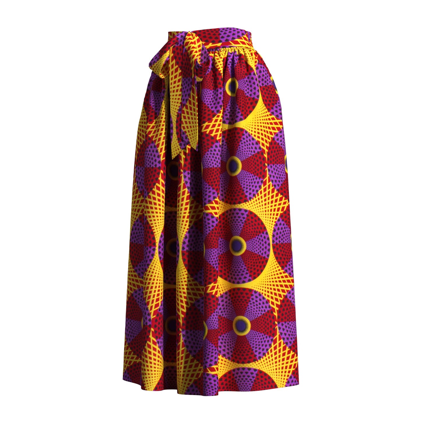 African Print Elastic Waist A-Line Skirt with Matching Belt