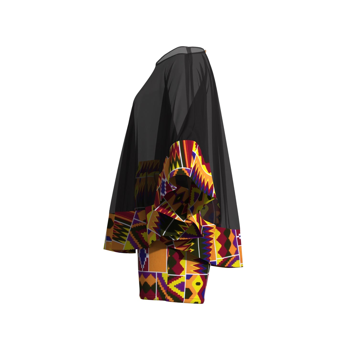 African Print Chiffon Cape Top & Shorts Two-Piece Set