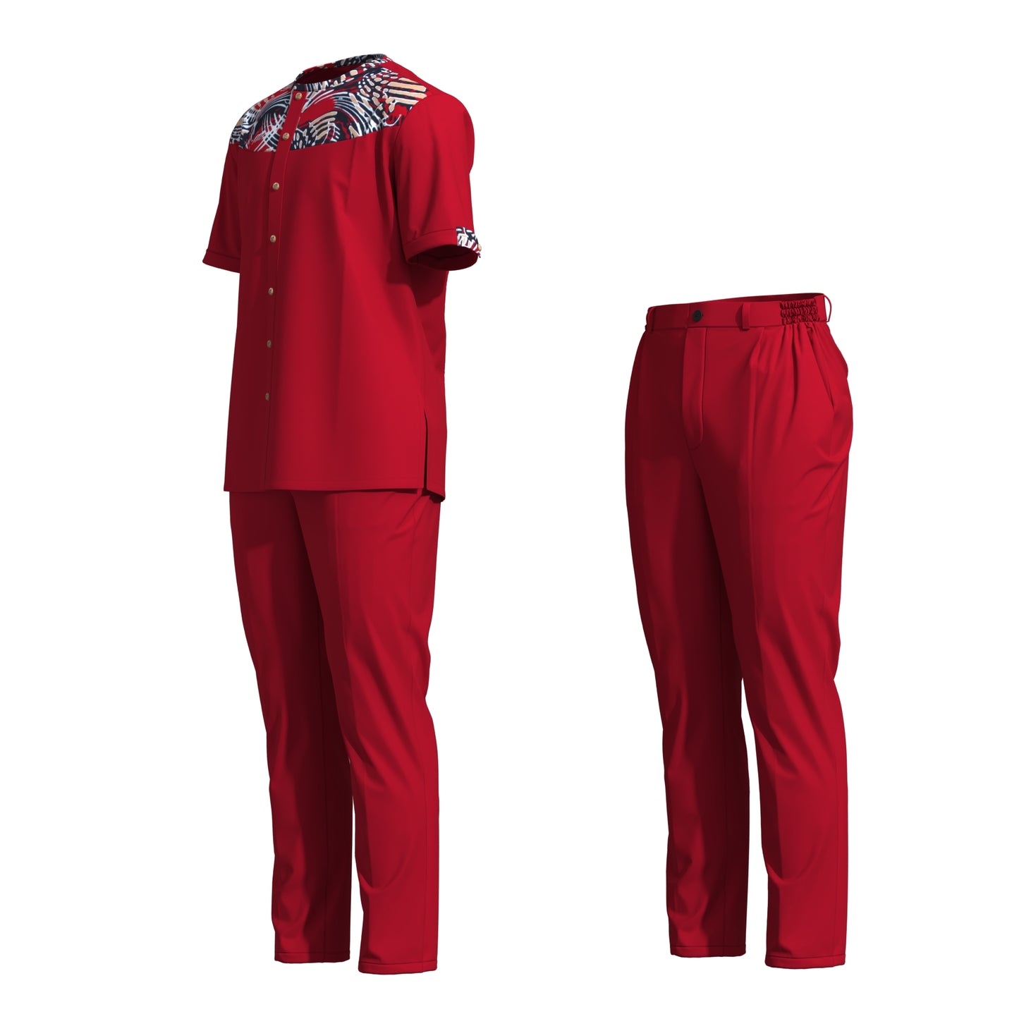 African Print Patchwork Short Sleeve Shirt & Pants Set