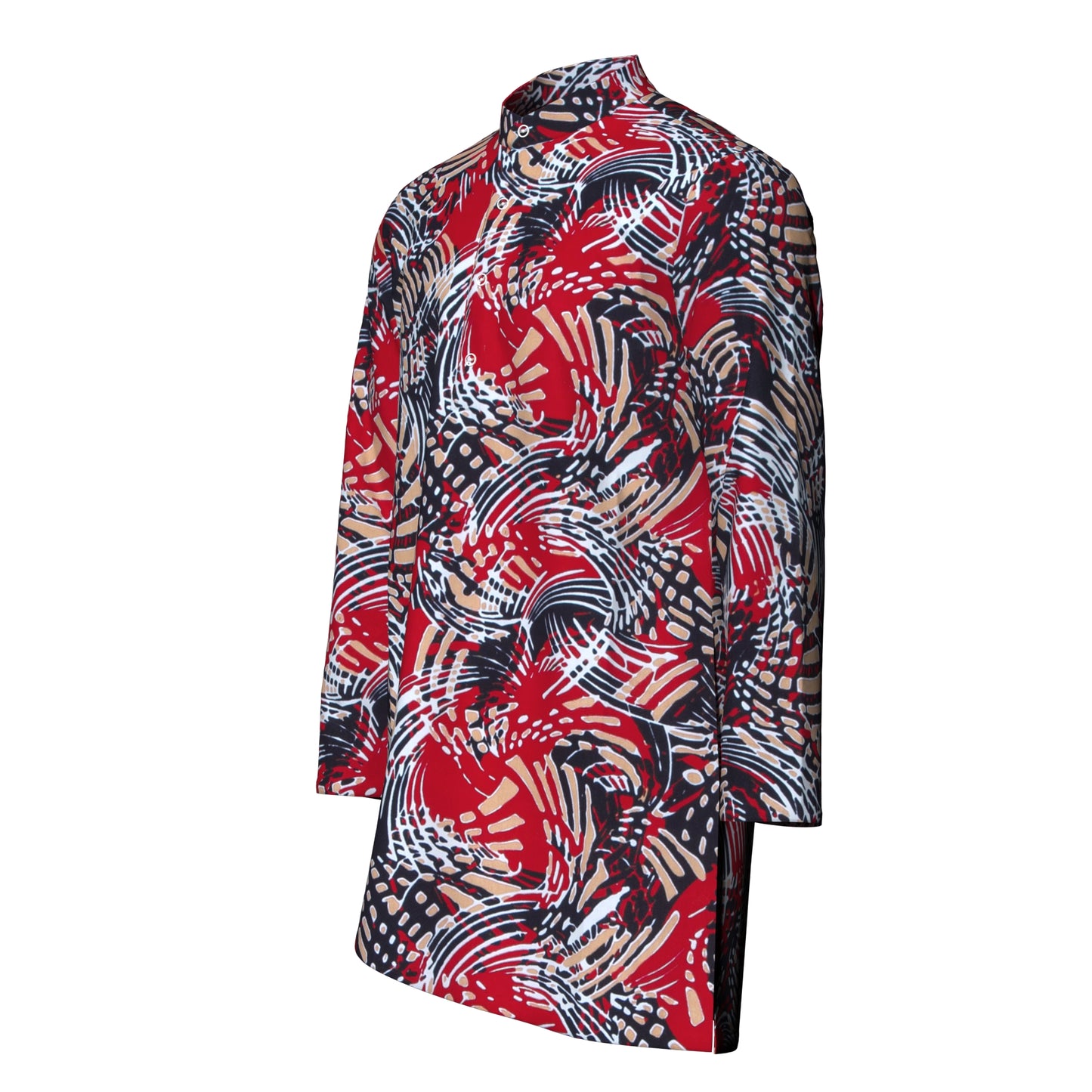 Ankara Print Men’s Mandarin Collar Asymmetric Hem Shirt