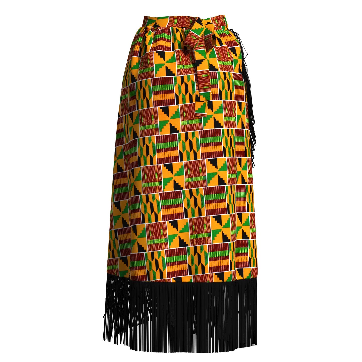 African Wax Print Fringe Wrap Skirt & Shawl