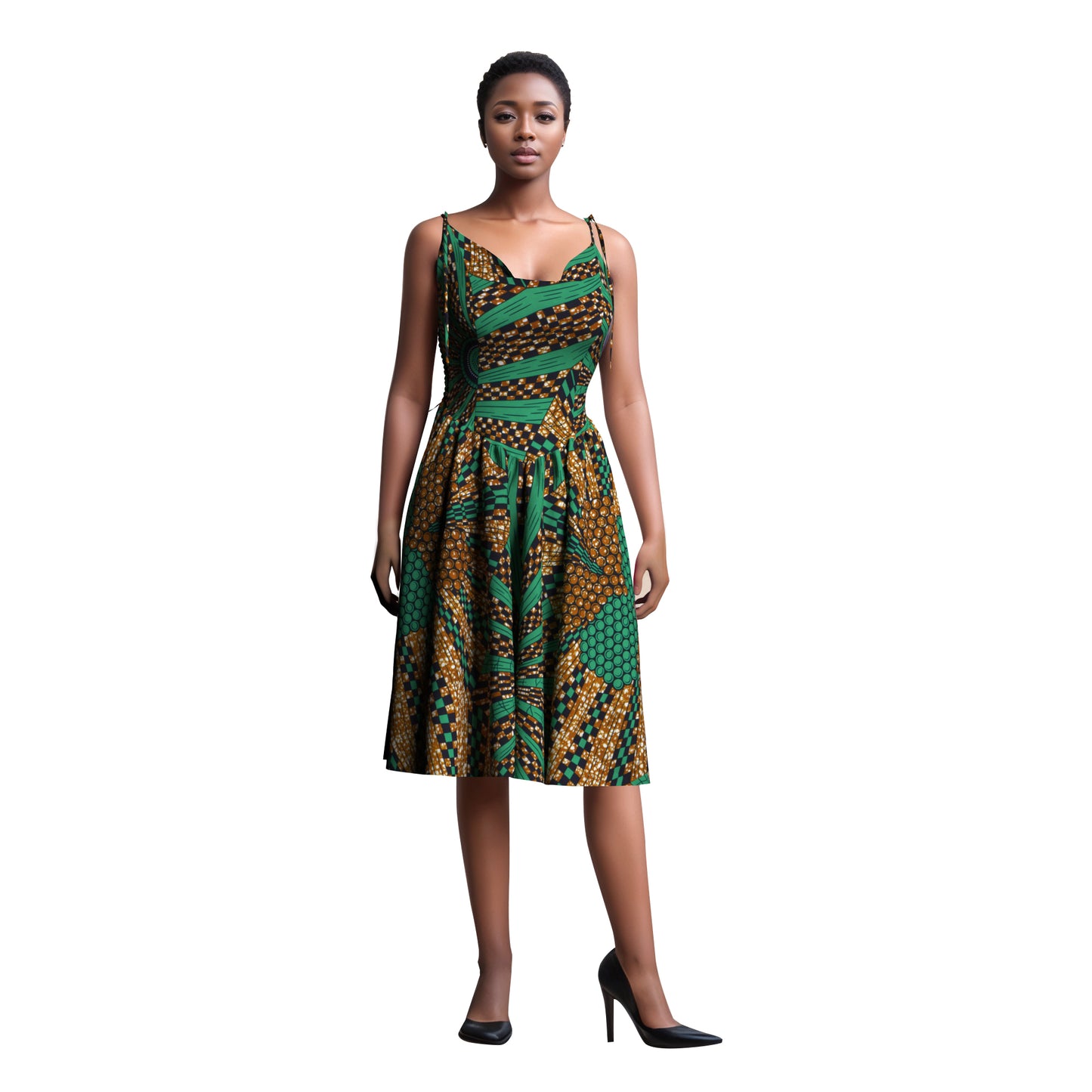 African Print Versatile Tie Strap Casual Dress