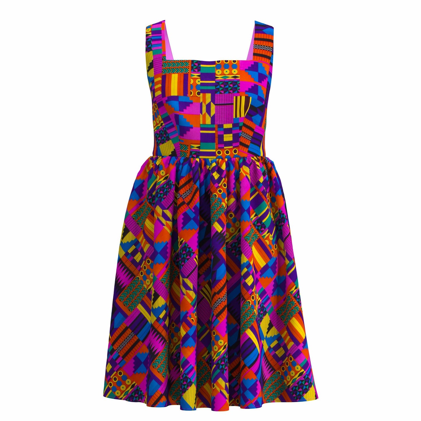 African Print Square Neck Sleeveless A-Line Midi Dress