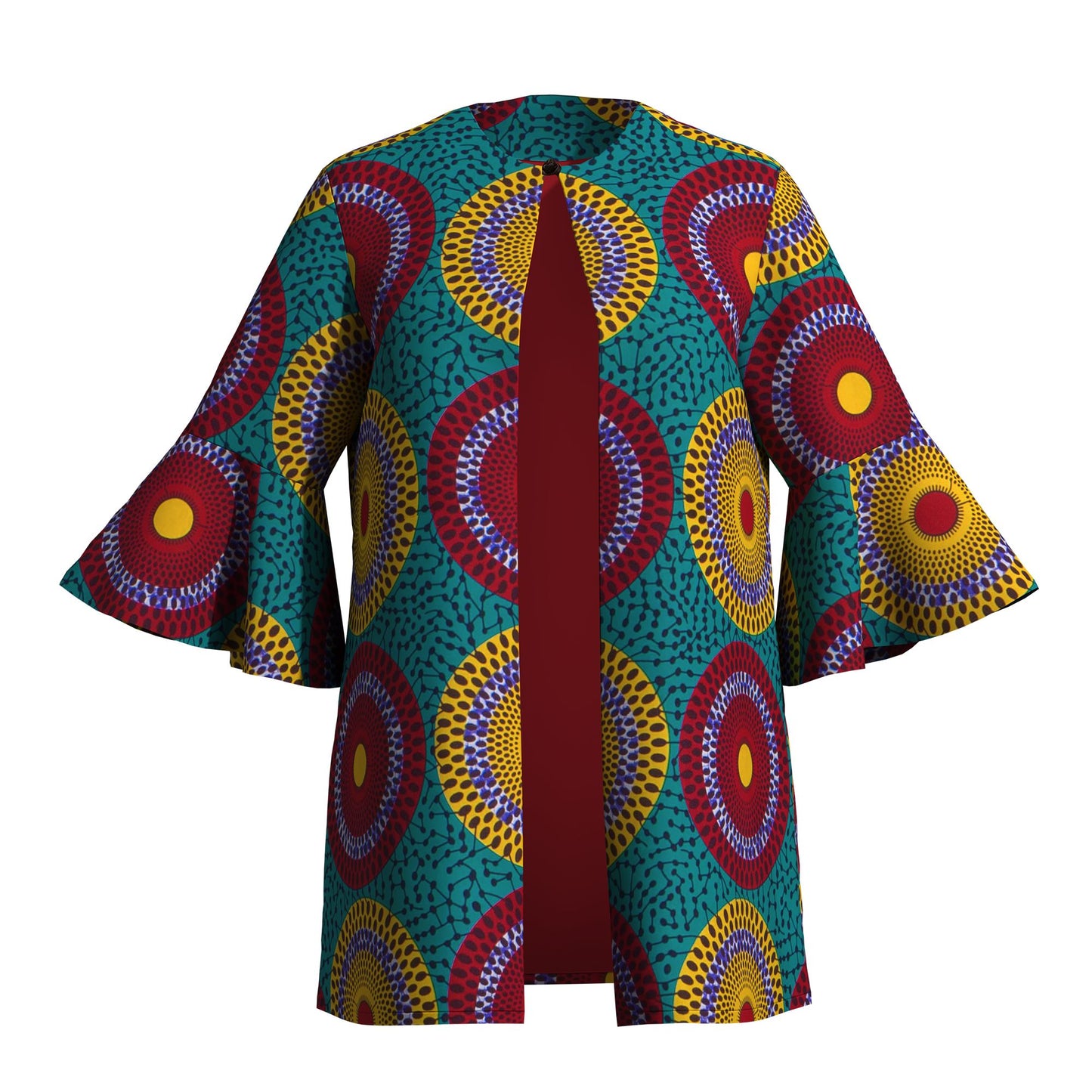 African Print Women's Jacket & Headwrap Set – Vibrant Geometric Pattern