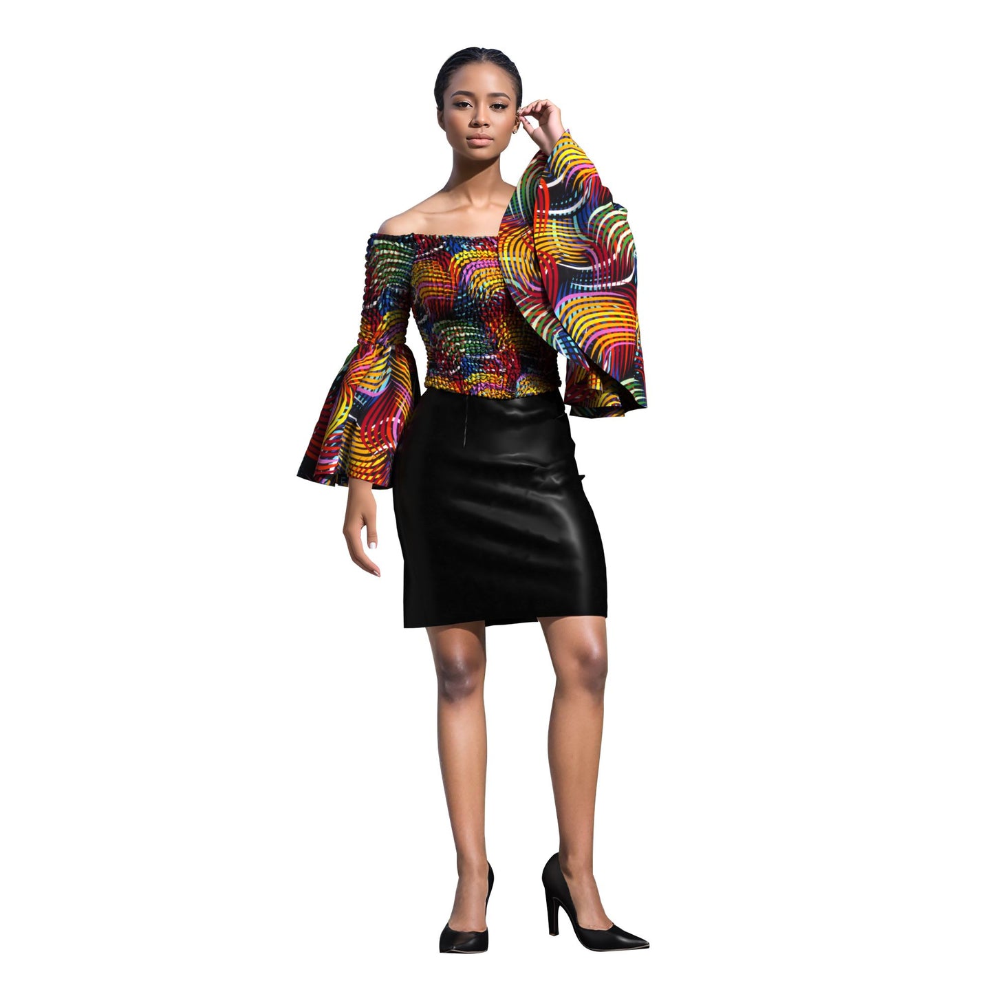 Artisanal Ankara Wax Print Smocked Flare Sleeve Blouse, Multiple Prints