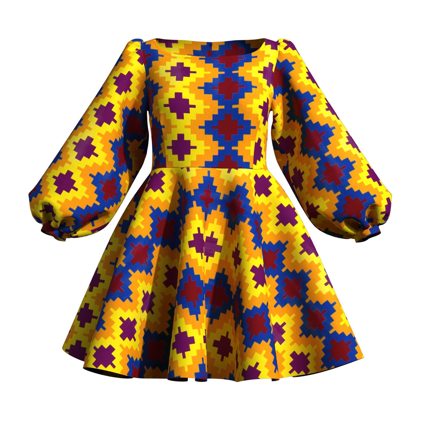 Off Shoulder African Print Puff Sleeve Flare Dress