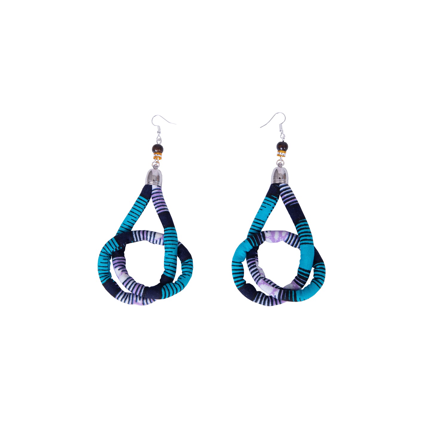 African Stripe Printed Fabric Necklace & Teardrop Earring Matching Jewelry Set Statement Fashion Accessories
