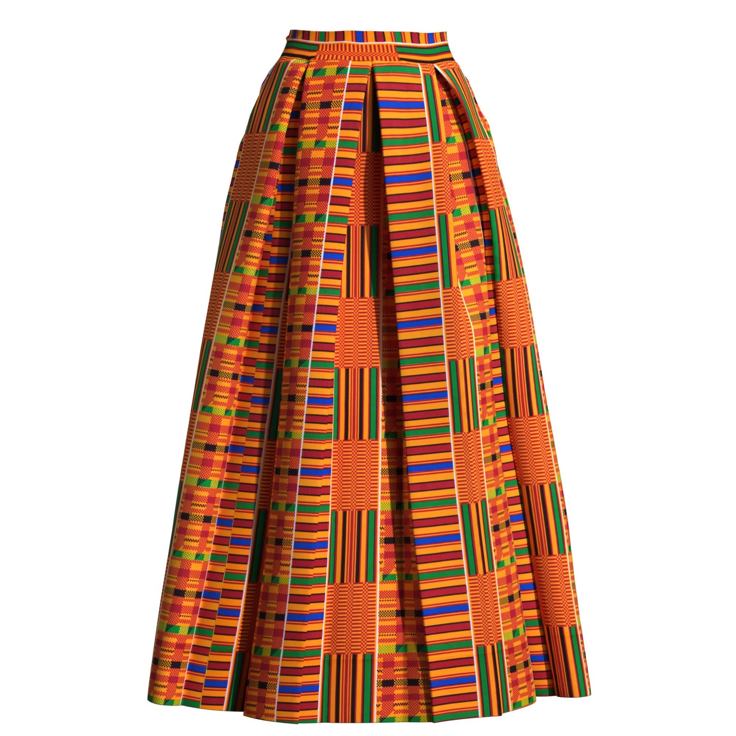 Women's African Print Maxi Skirt High Waist Pleated A-Line Skirt KG1213