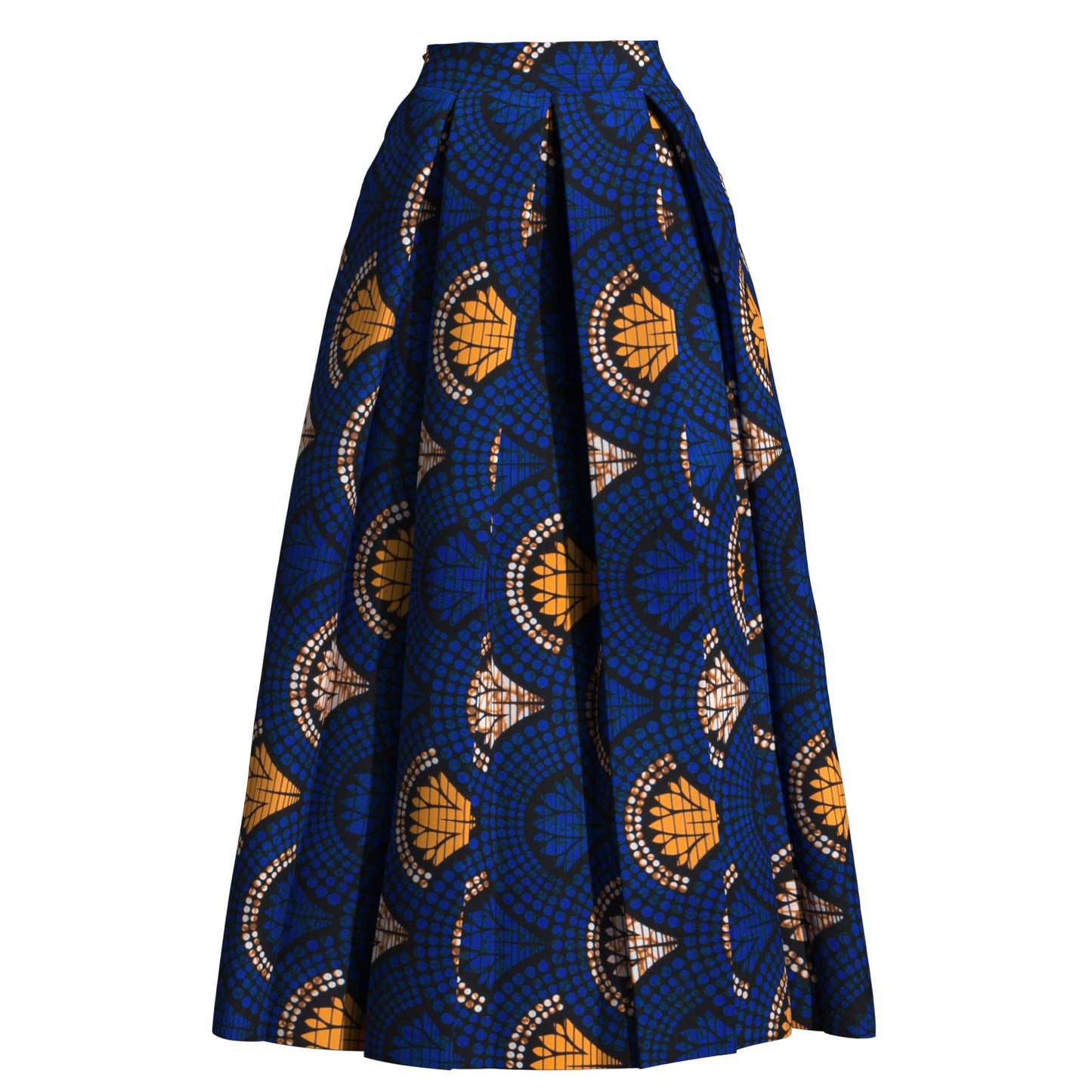 Women's African Print Maxi Skirt High Waist Pleated A-Line Skirt KG1213