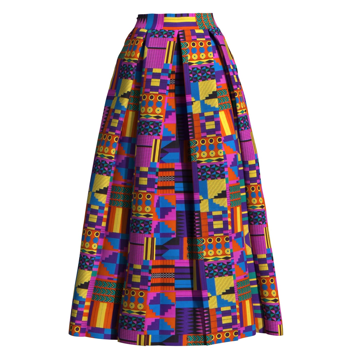 Women's African Print Maxi Skirt High Waist Pleated A-Line Skirt KG1213