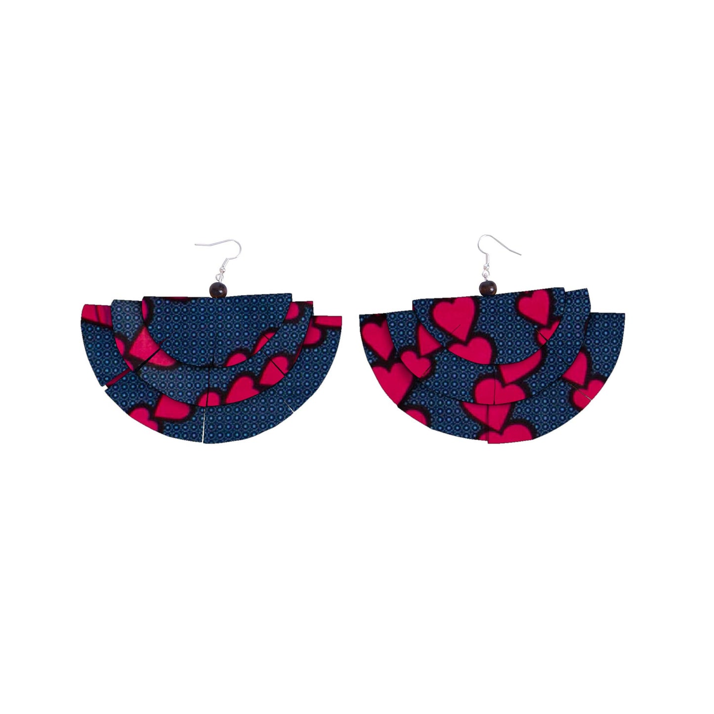 African Accessories Tiered Fan Shape Ankara Wax Print Fabric Dangle Earrings