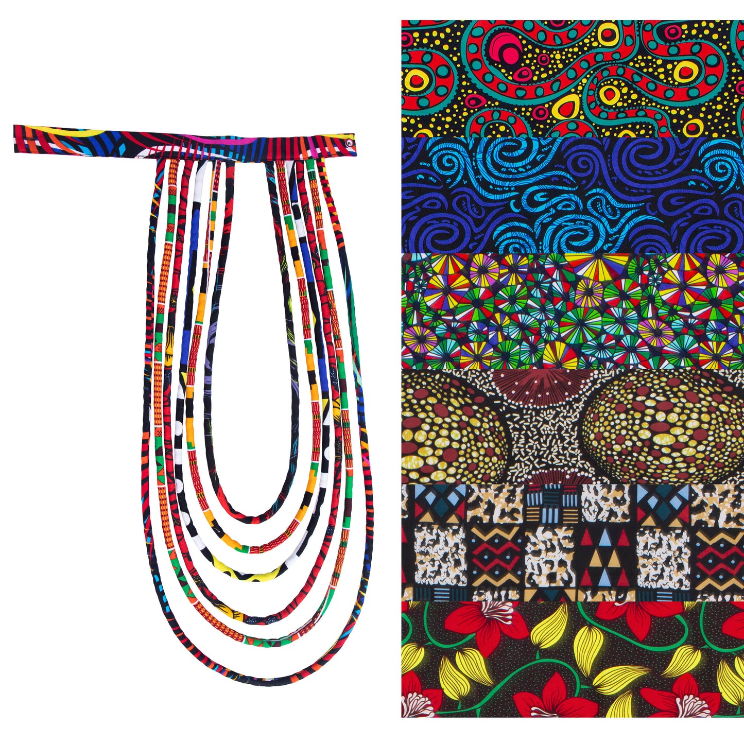 Colorful African Fabric Layered Statement Necklace for African Women Jewelry Accessories