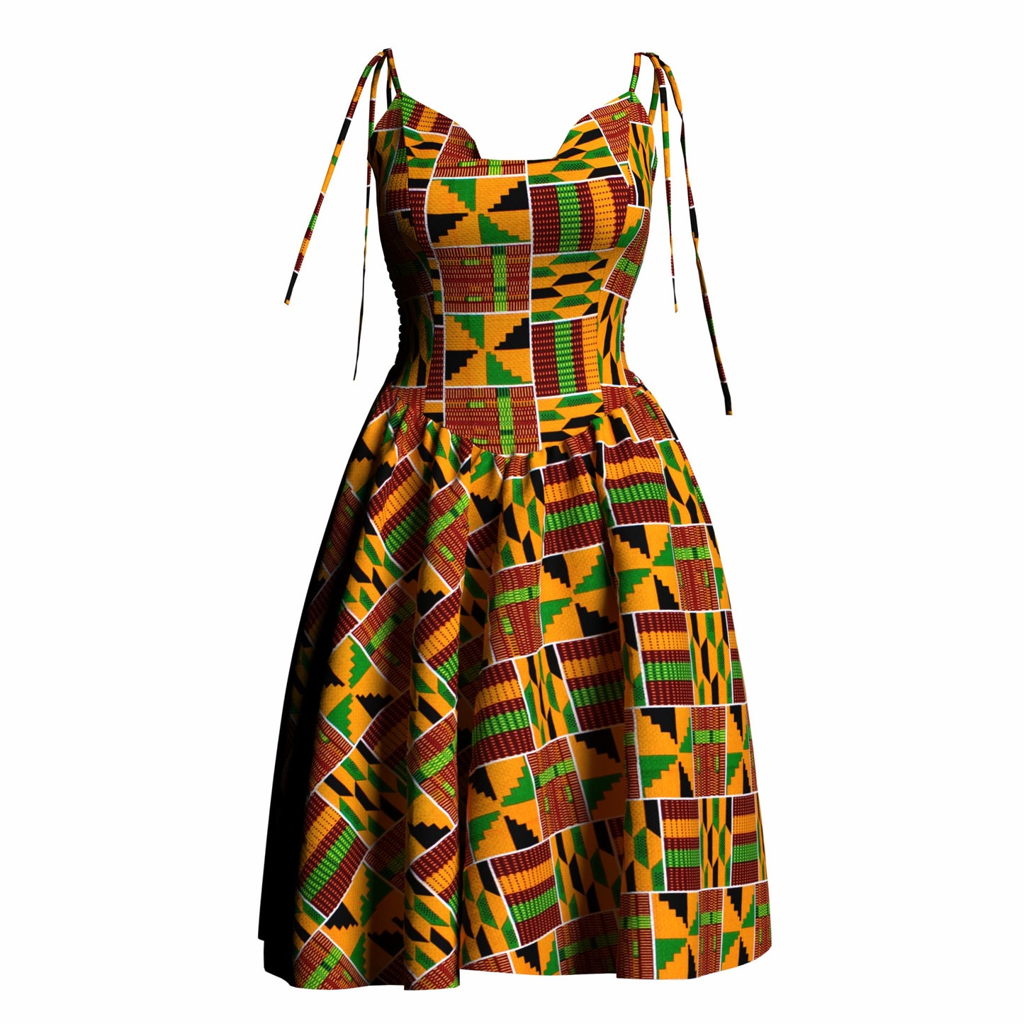 African Print Versatile Tie Strap Casual Dress