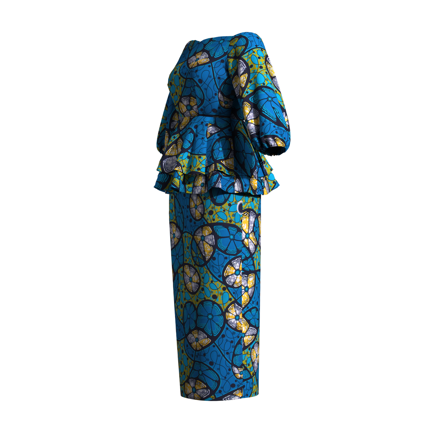Ankara Print Elastic Cuff Peplum Top & Maxi Skirt Set