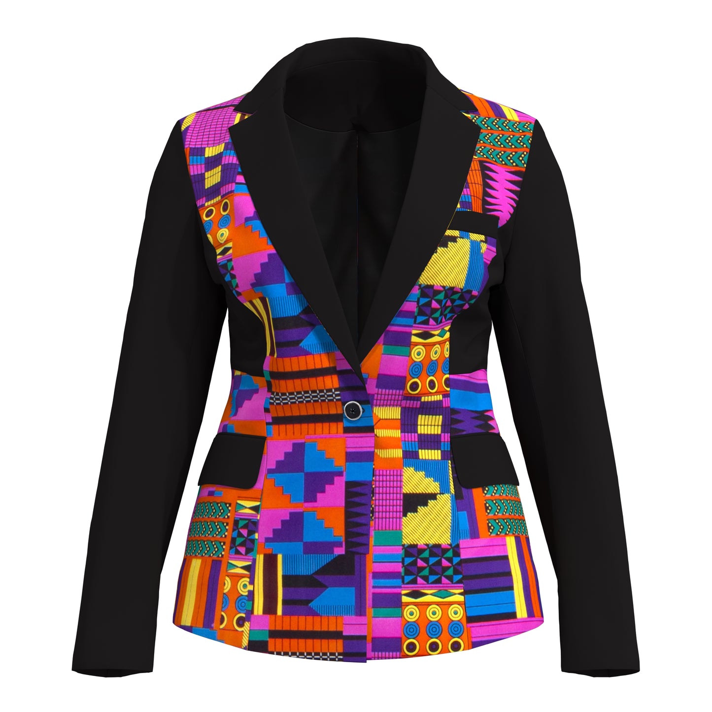 African Print Patchwork Slim Fit One Button Women Blazer Jacket
