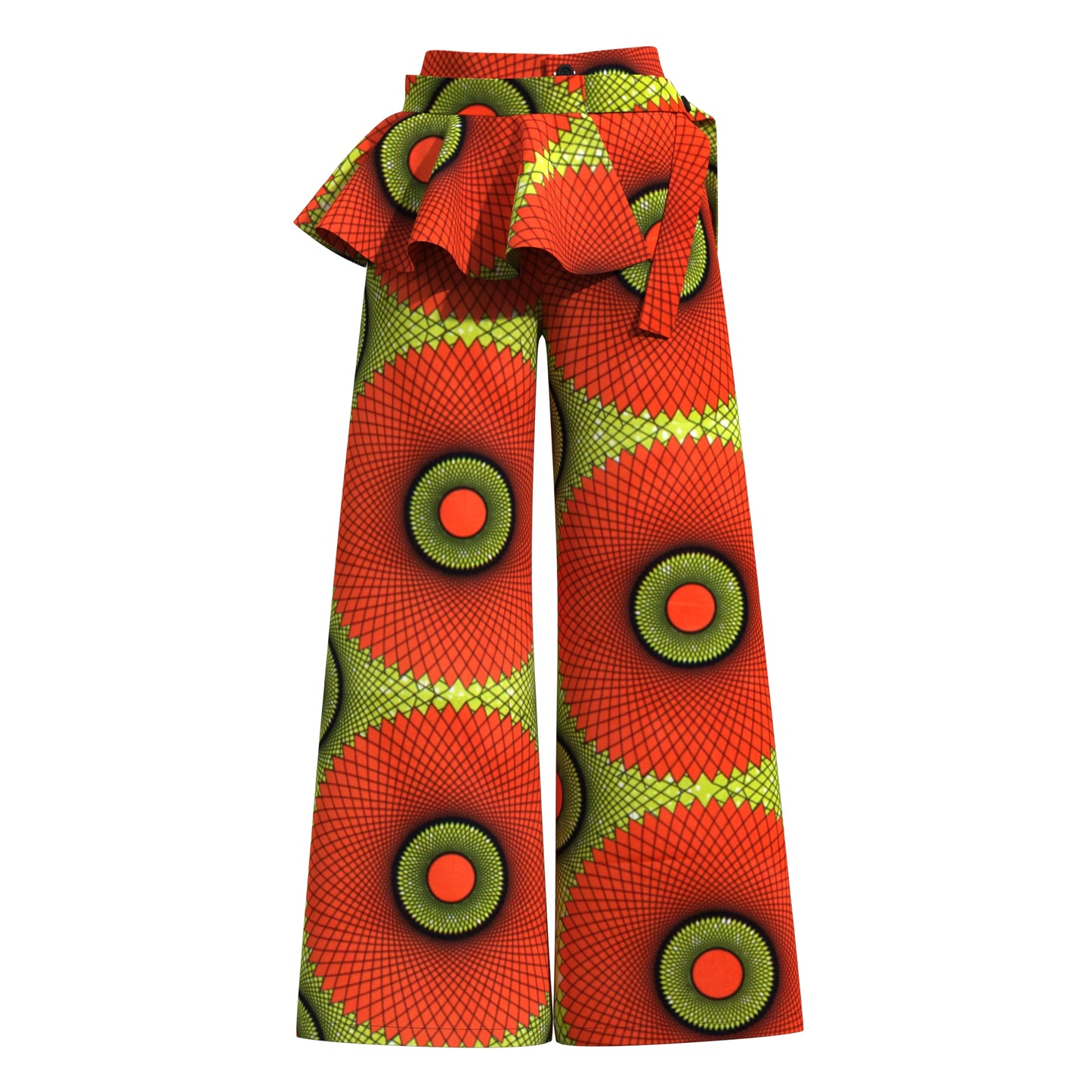 African Print Wide-Leg Pants with Detachable Ruffle