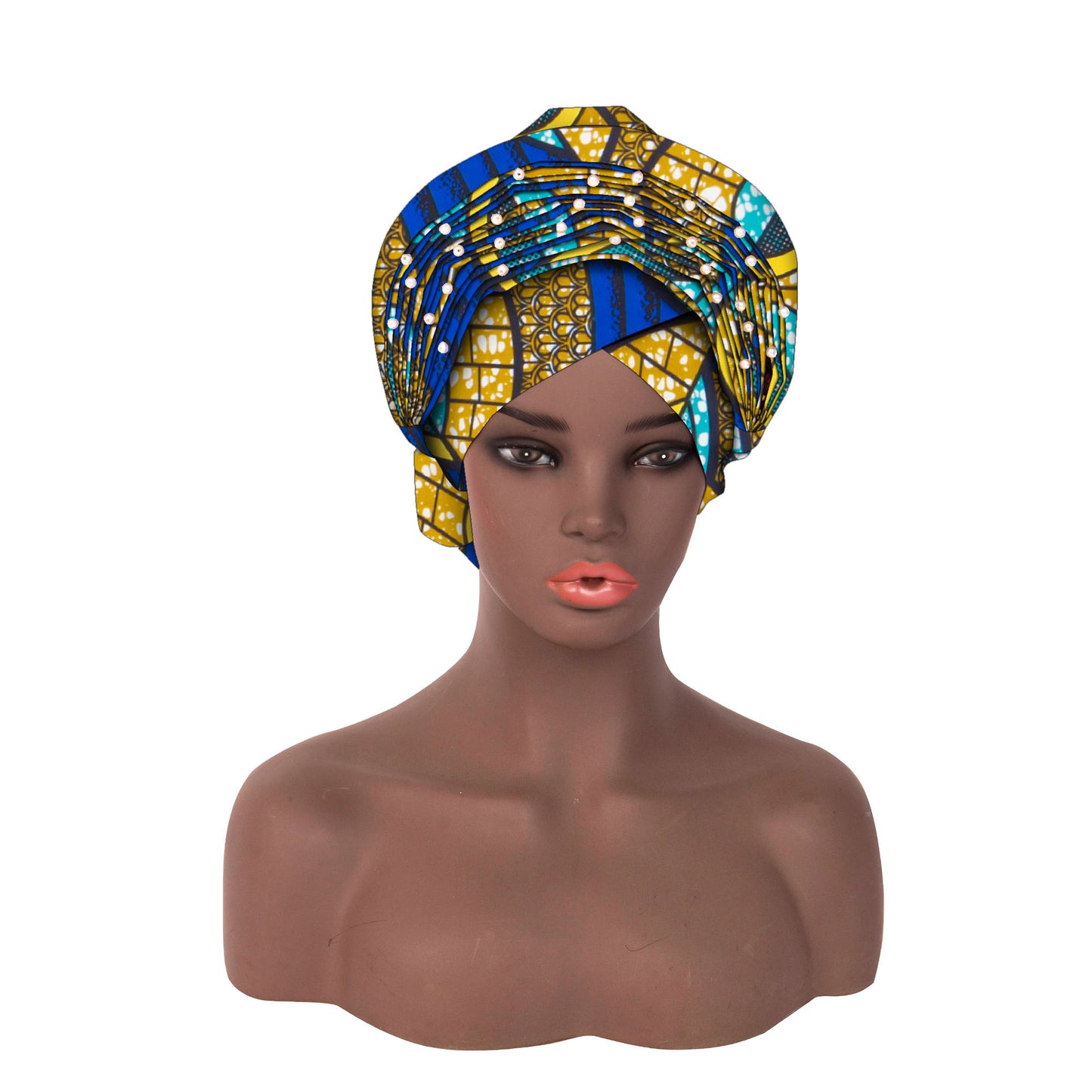 Artisanal African Print Pearl Accent Wrapping Turban