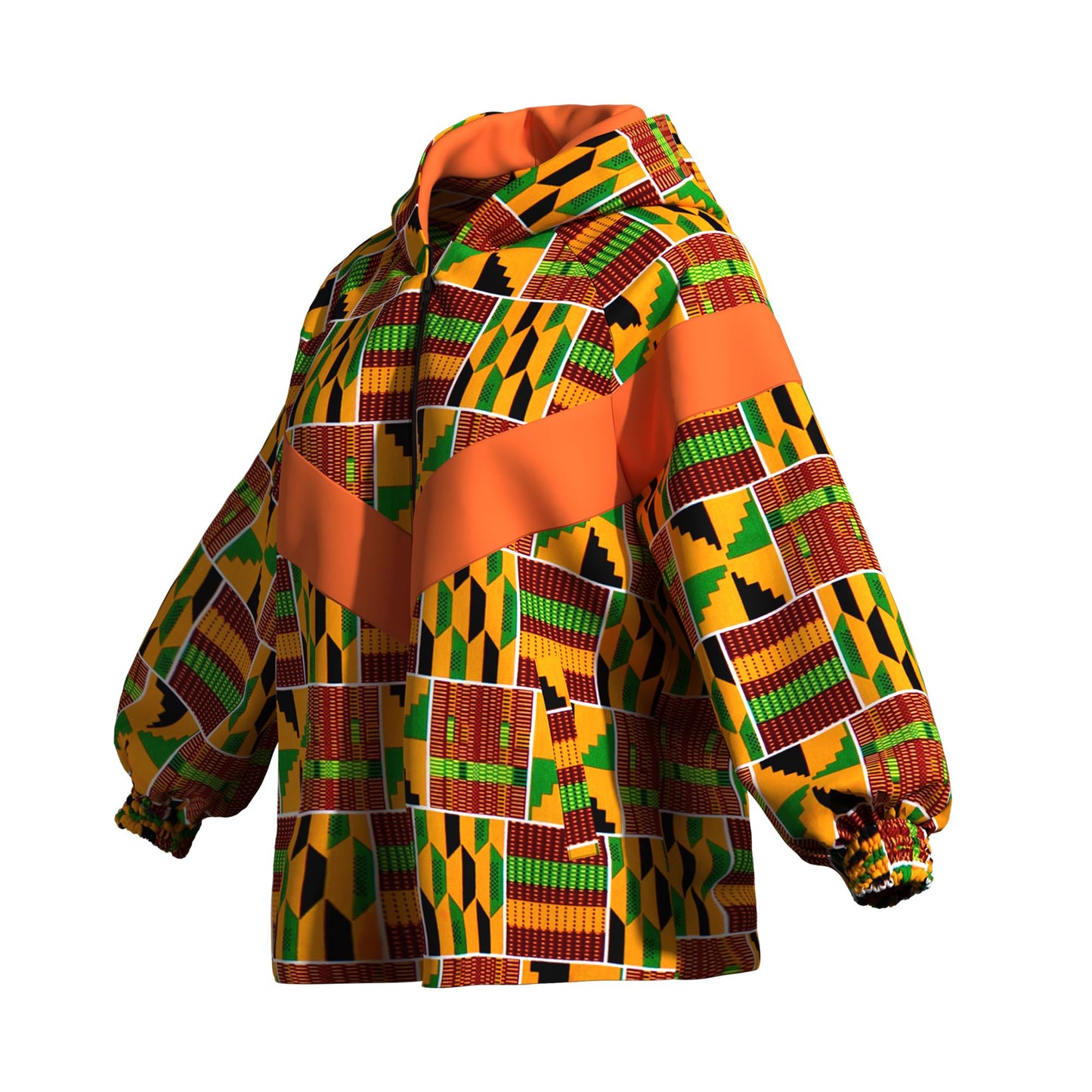 Afrocentric Zip-Up Hoodie with Color Block Accen