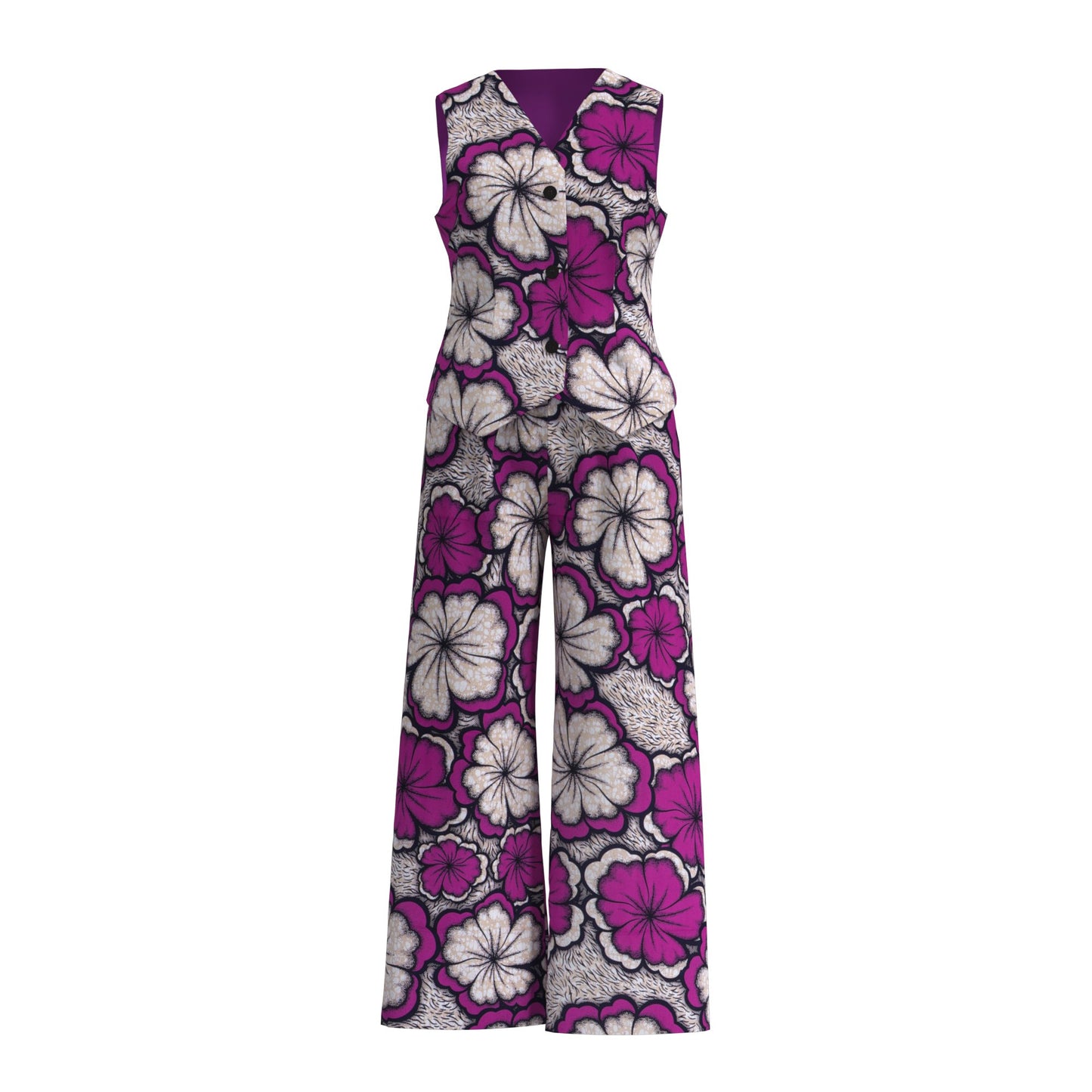 Ankara Print Sleeveless Vest & High Waist Pants Se