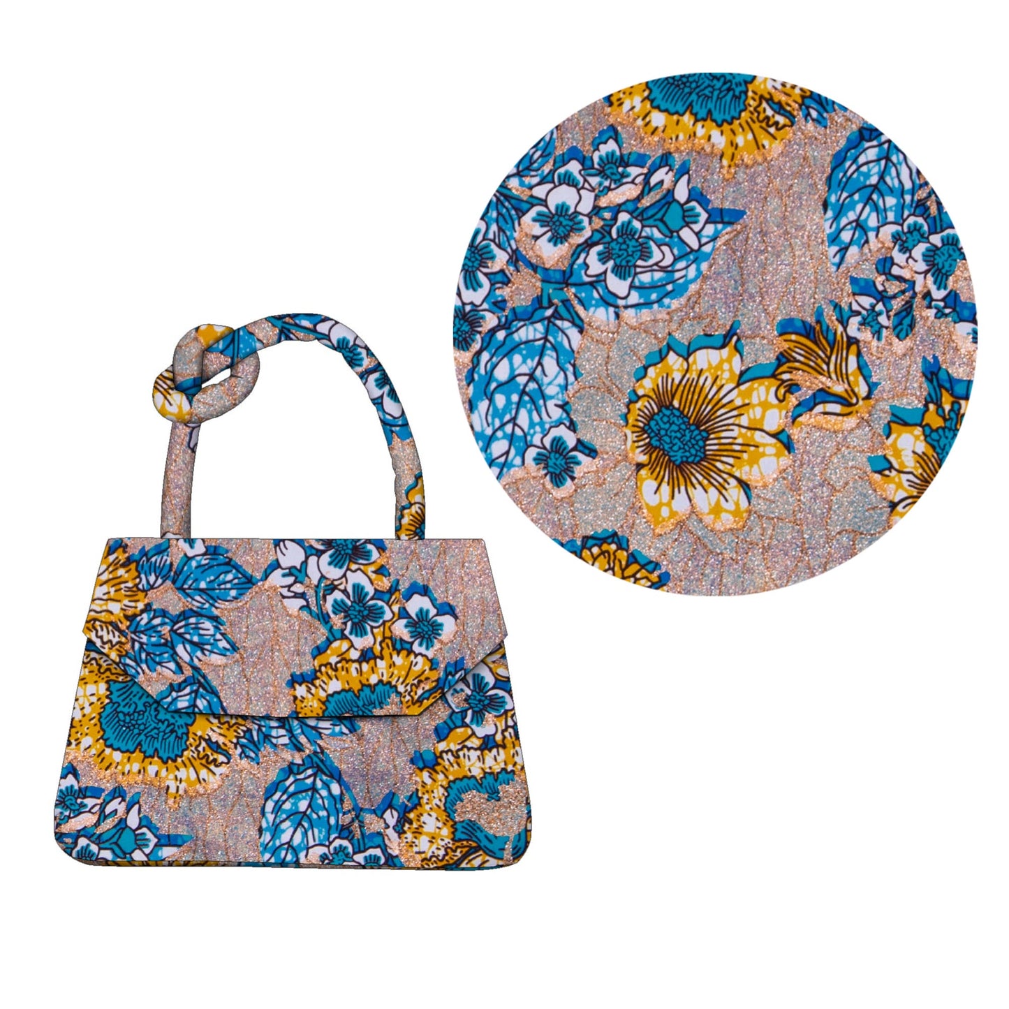 African Print Glitter Fabric Knot Handle Handbag