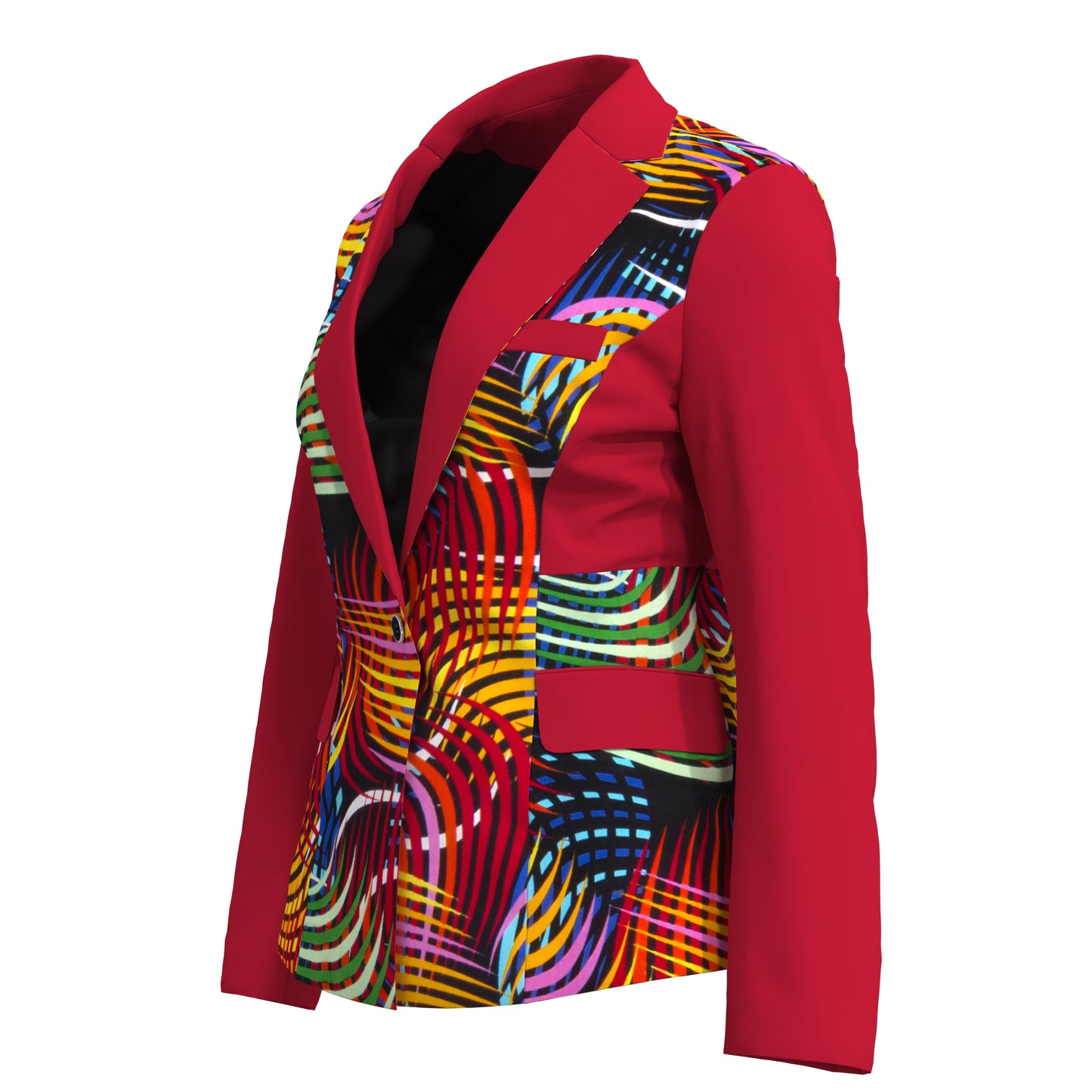 African Print Patchwork Slim Fit One Button Women Blazer Jacket
