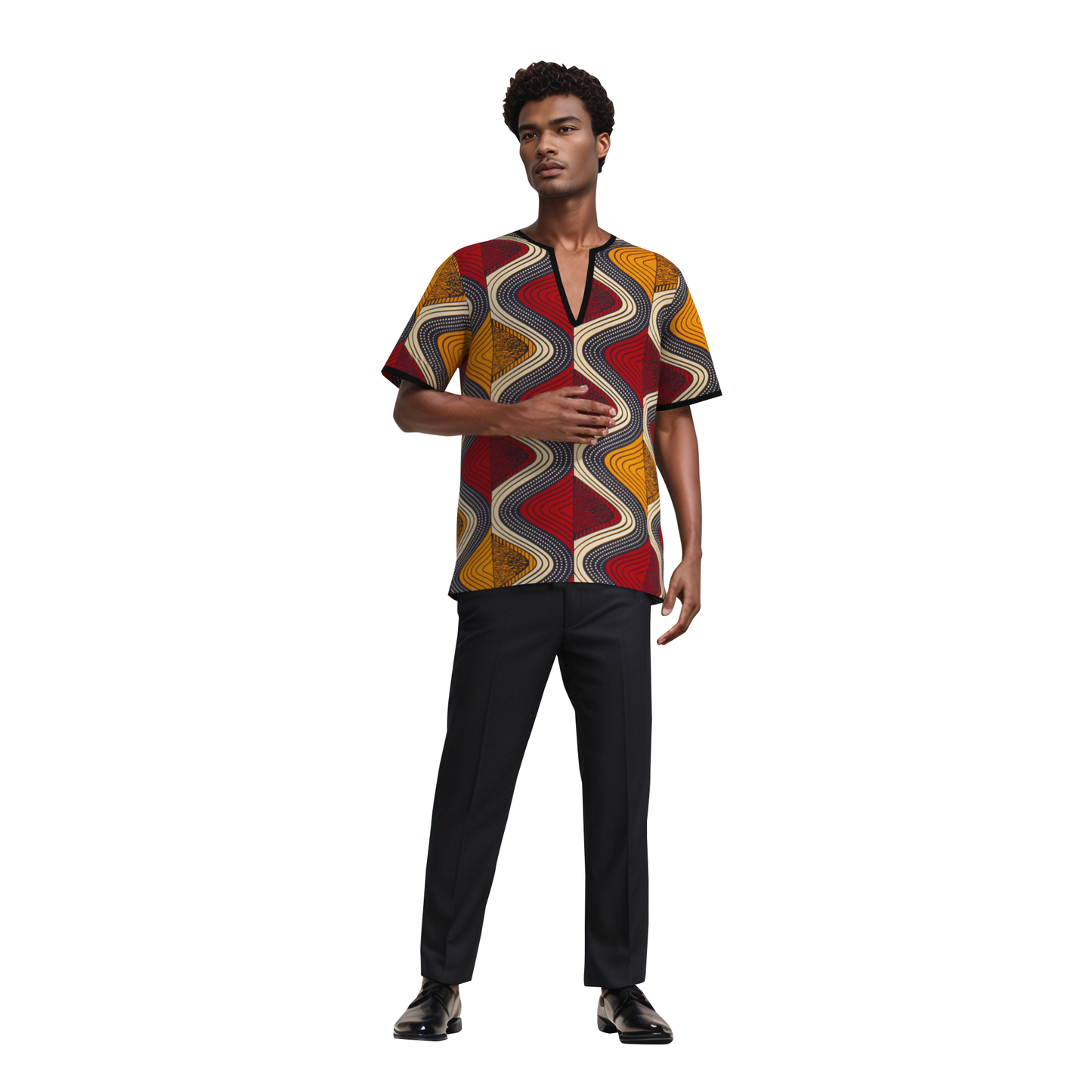 Versatile African Print Split Neck T-Shirt for Men