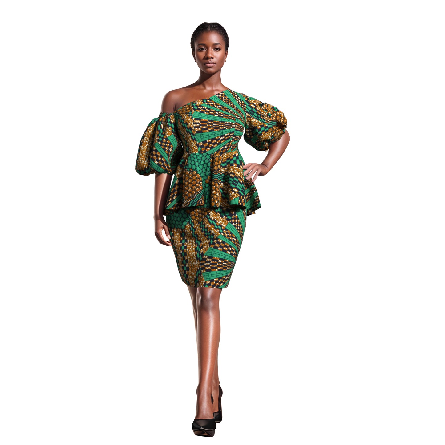 Slimming African Print Asymmetrical Neck Mini Skirt Two-Piece