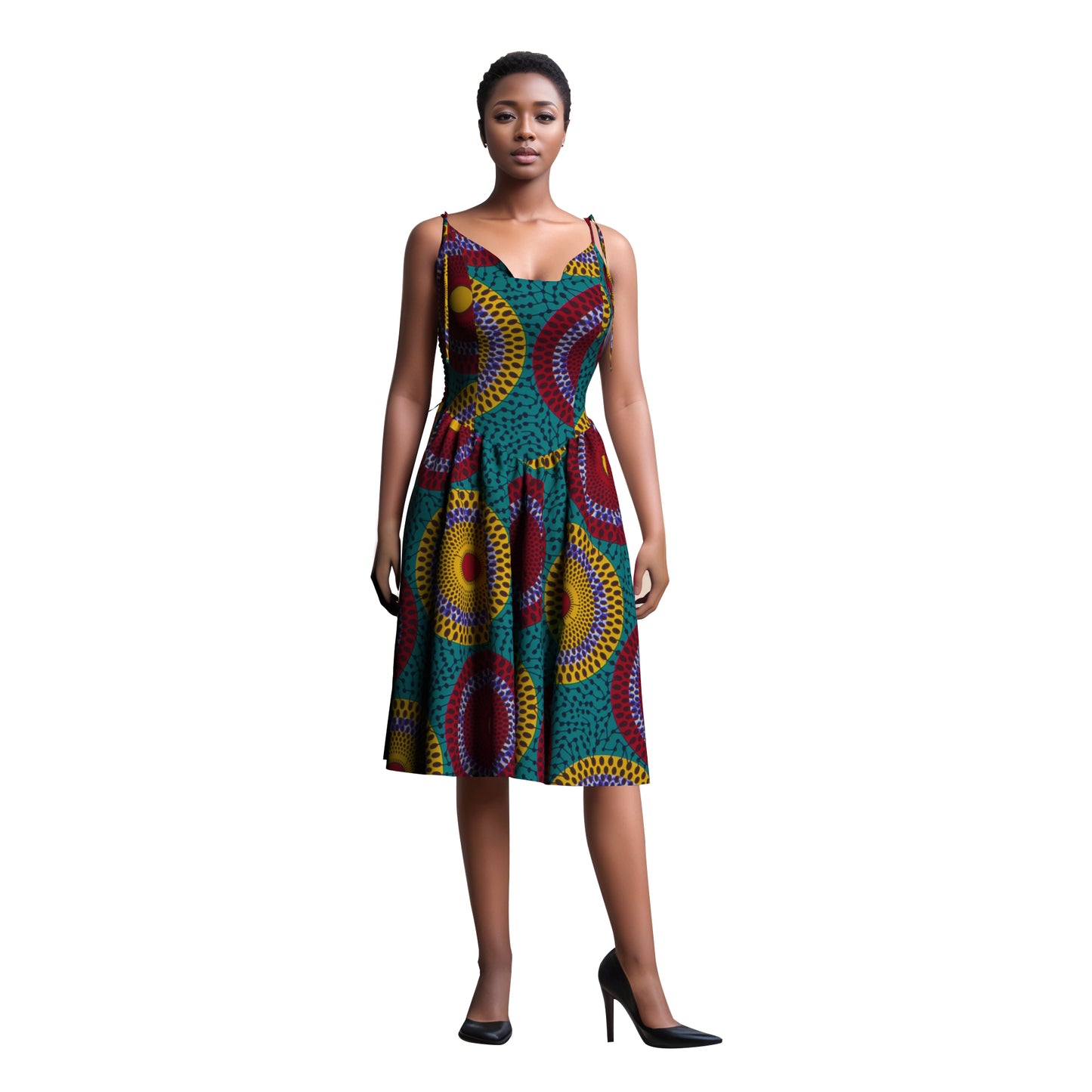 African Print Versatile Tie Strap Casual Dress