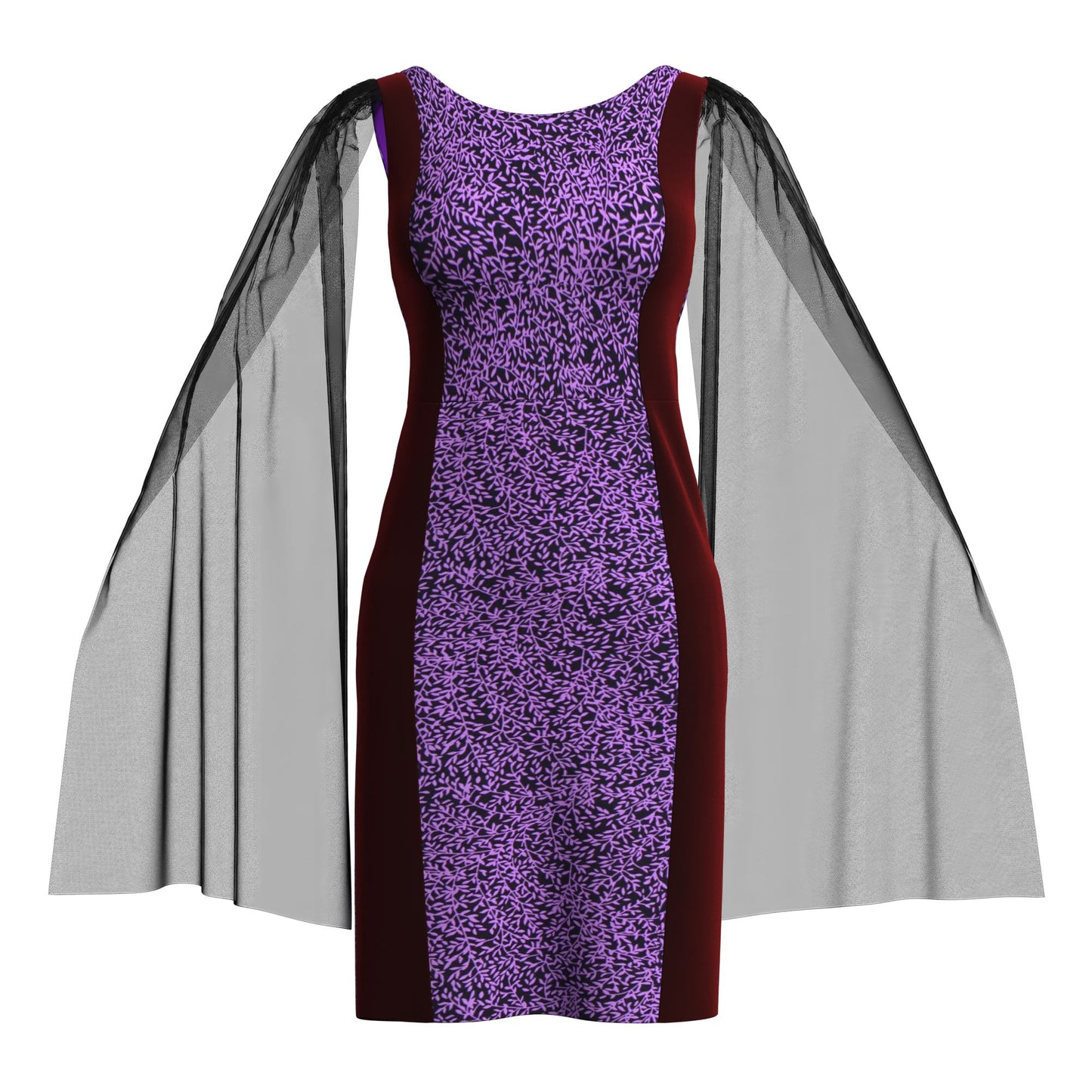Traditional West African Print Sheath Dress – Sheer Cape Sleeve with Velvet Side Panels