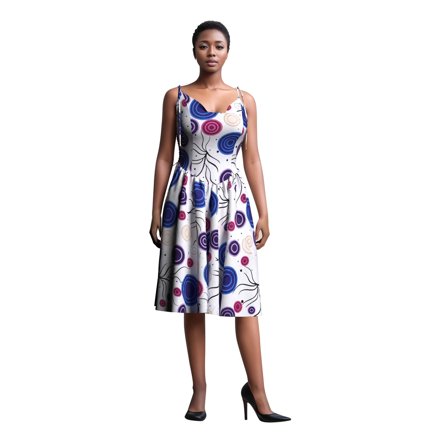 African Print Versatile Tie Strap Casual Dress