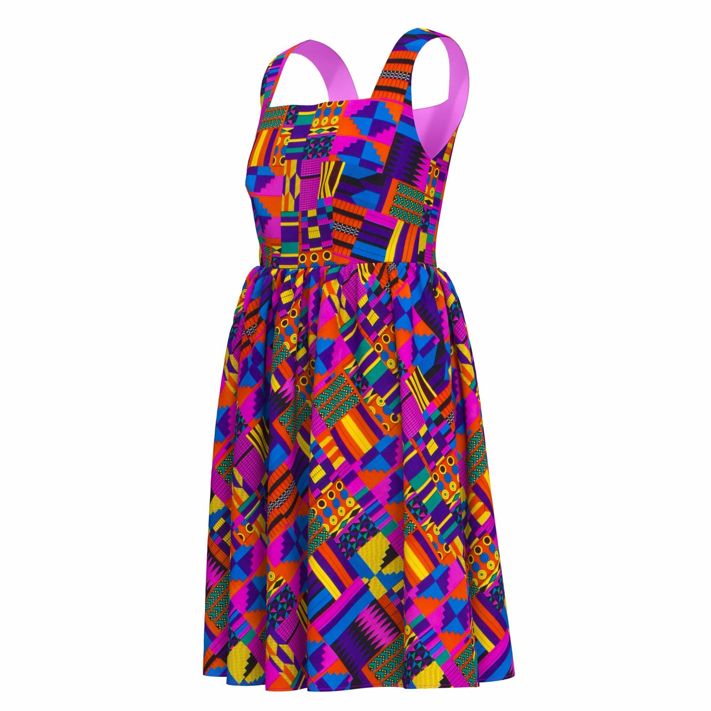 African Print Square Neck Sleeveless A-Line Midi Dress