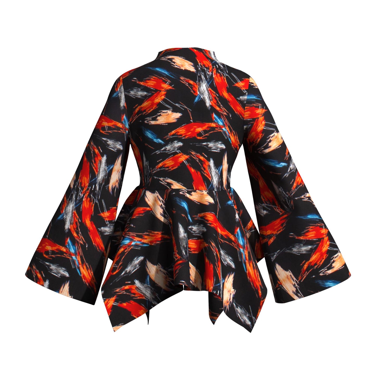 Kente Print Asymmetric Peplum Top with Bell Sleeves