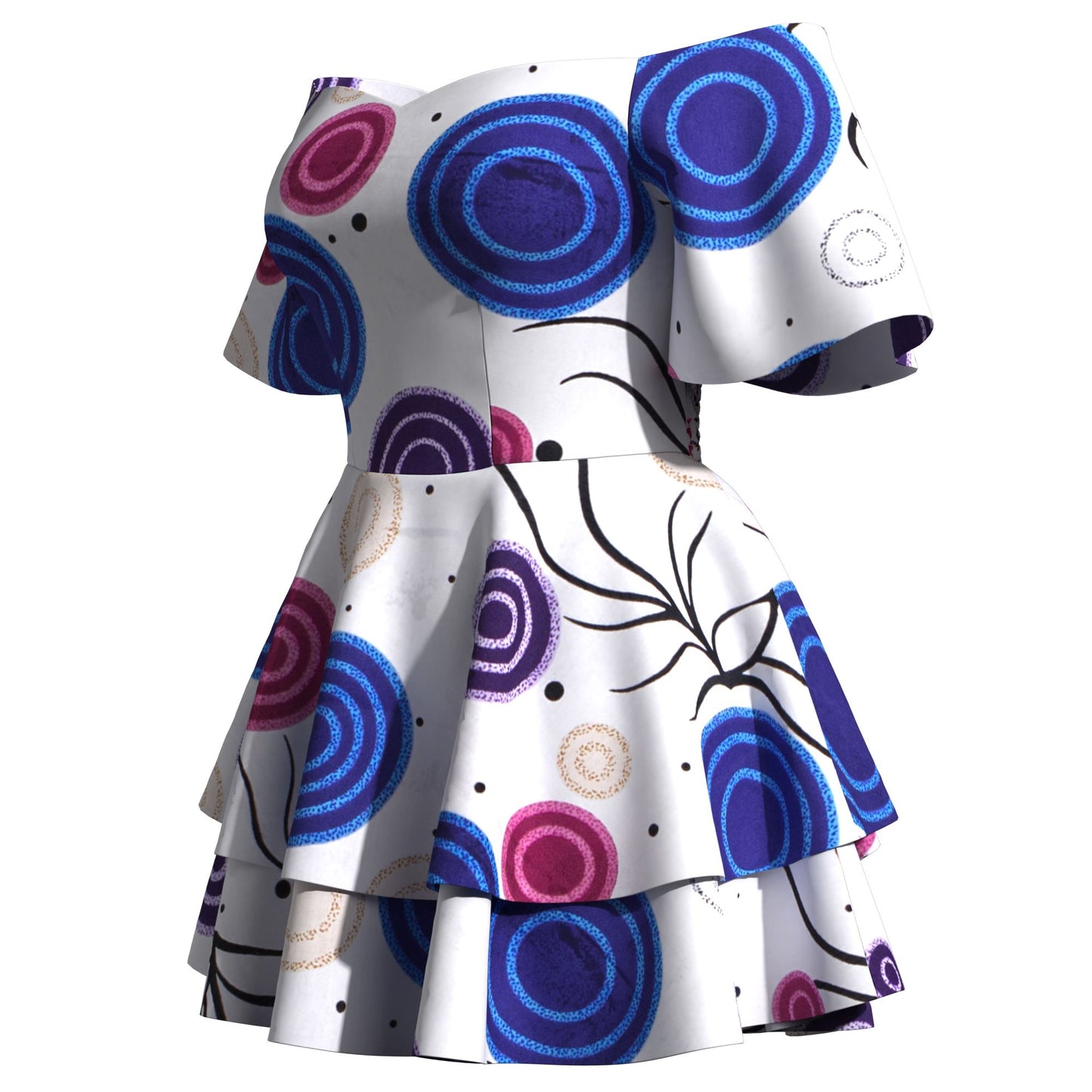 African Print Flowy Off-Shoulder Tiered Mini Dress for Women