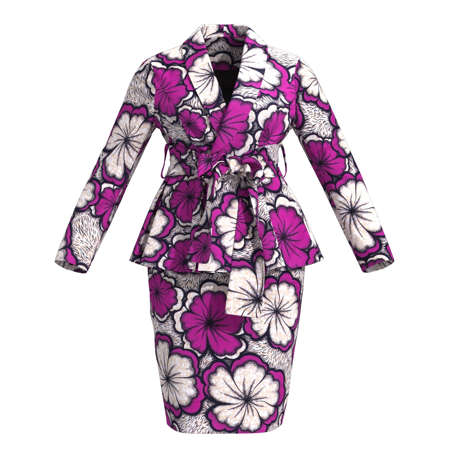 Women's African Floral Print Set Peplum Top & Skirt Suit with Belt Wedding Guest Outfit