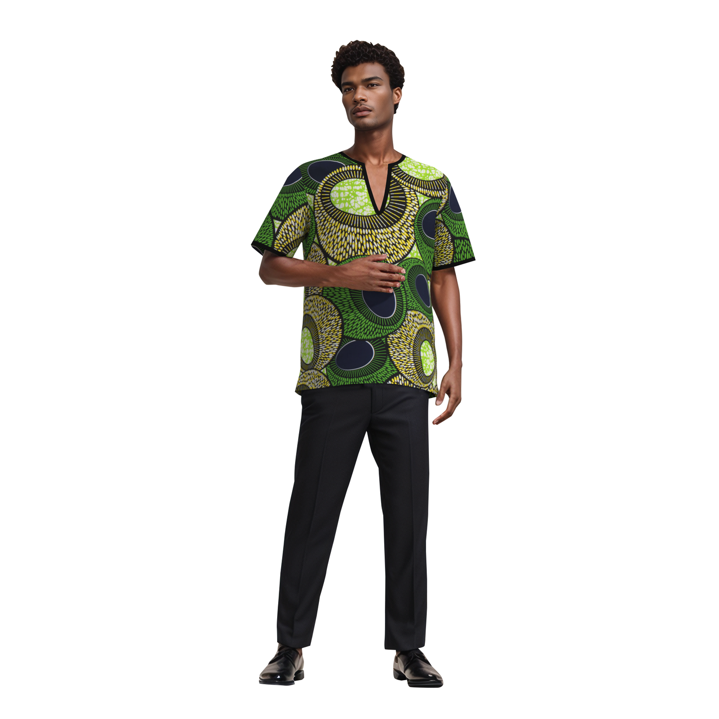 Versatile African Print Split Neck T-Shirt for Men