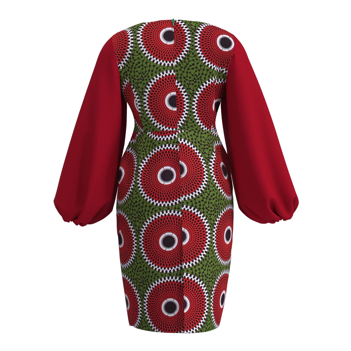 African Print Peter Pan Collar Puff Sleeve Midi Dress