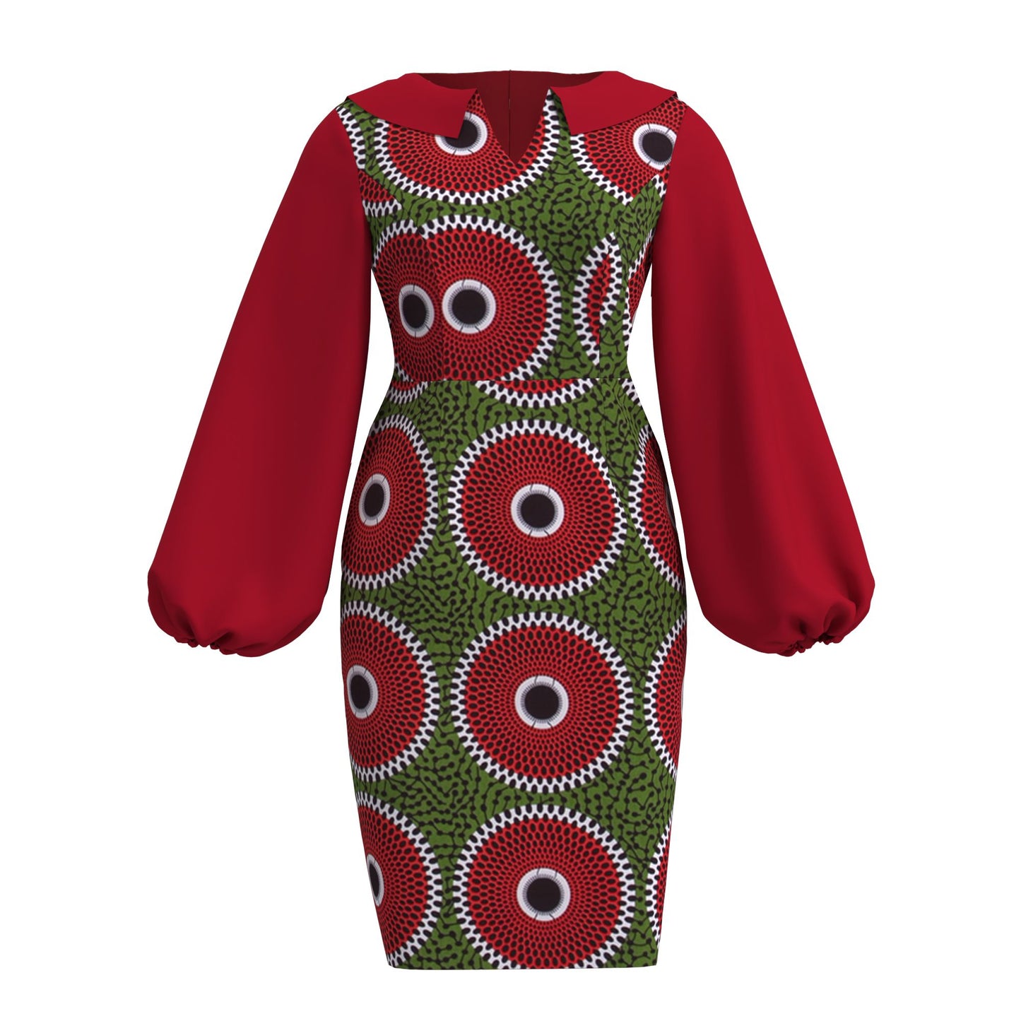 African Print Peter Pan Collar Puff Sleeve Midi Dress