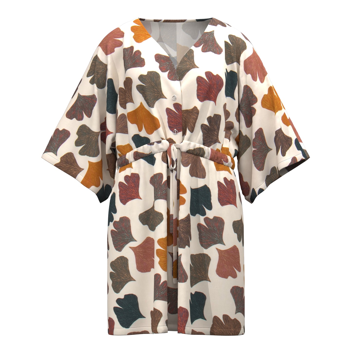 African Print V-Neck Drawstring Waist Batwing Sleeve Dress