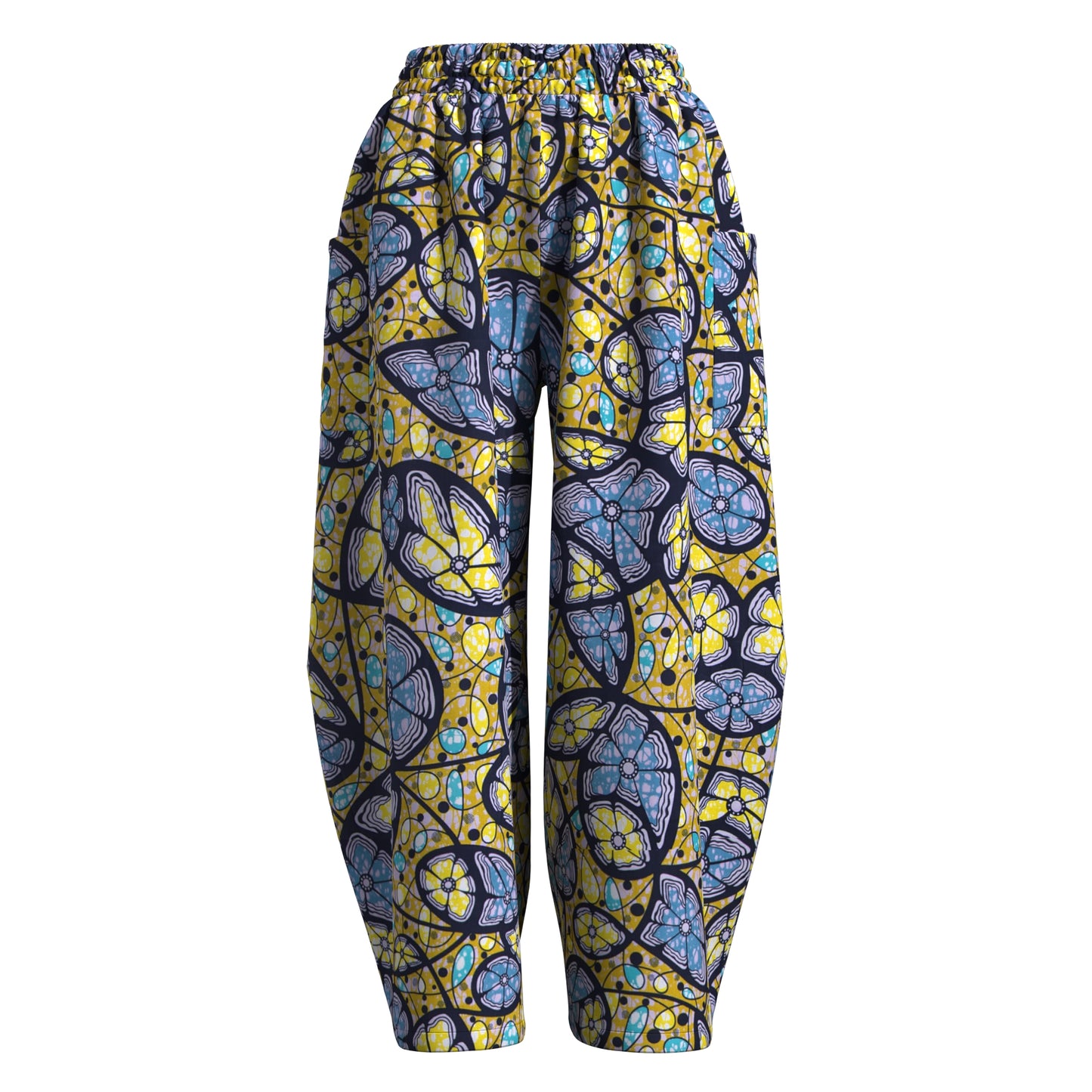 Artistic Abstract Circle Print High-Waist Balloon Pants – Vibrant Afrocentric Wide-Leg Trousers with Pockets