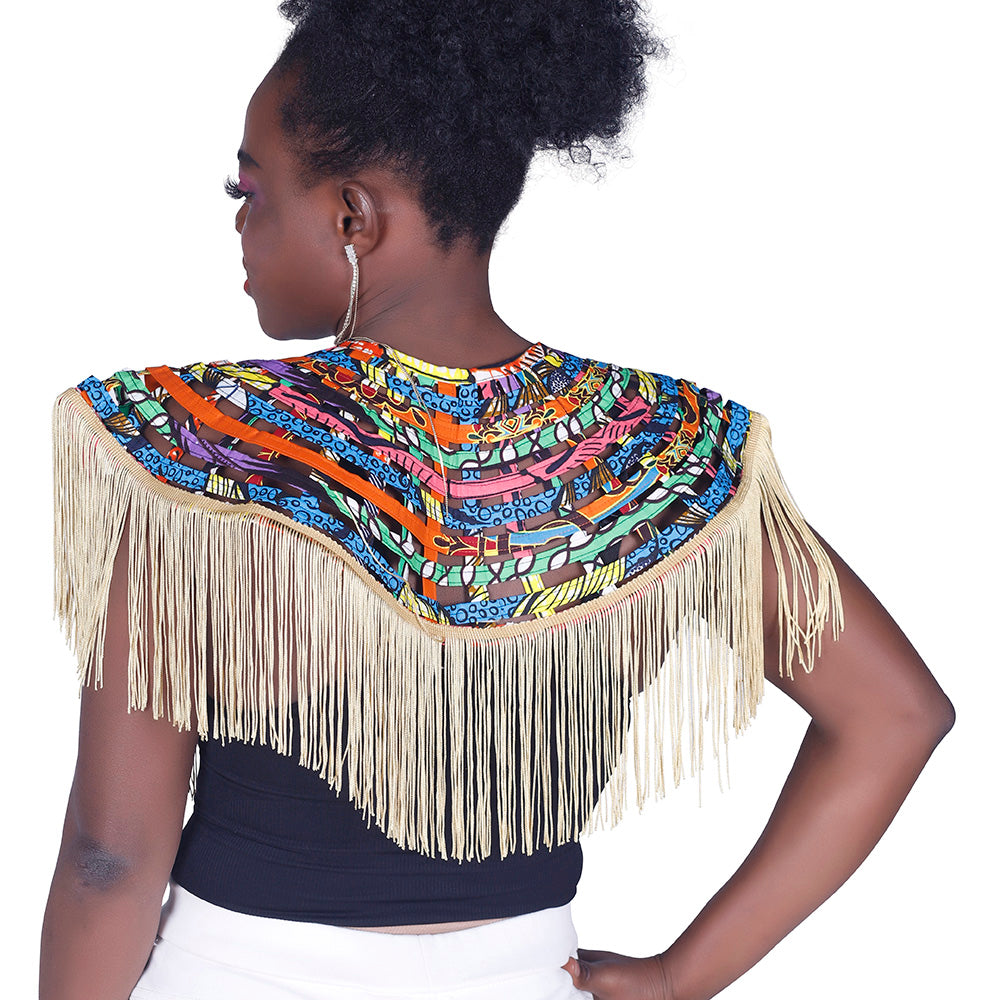 African Women Wax Print Fringe Shoulder Wrap Accessories