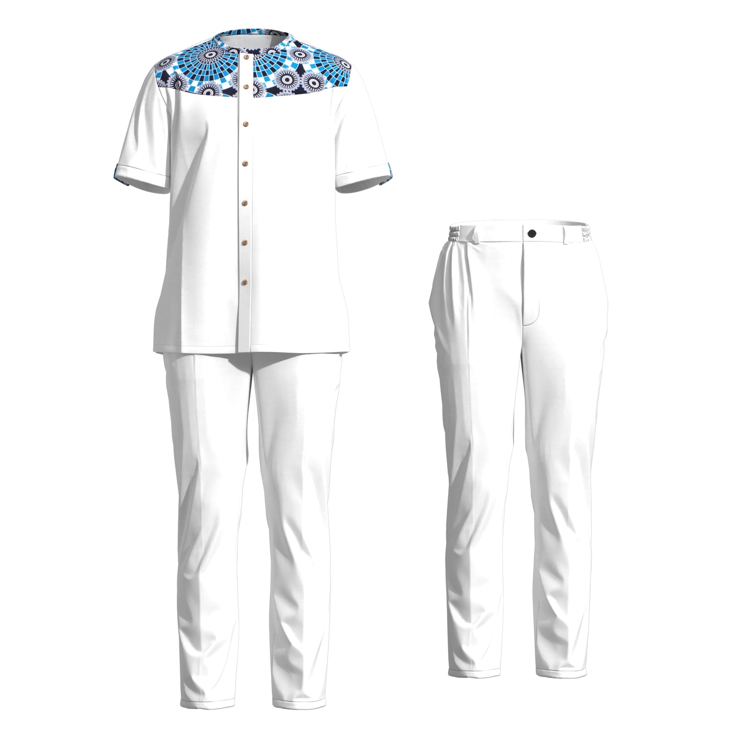 African Print Patchwork Short Sleeve Shirt & Pants Set