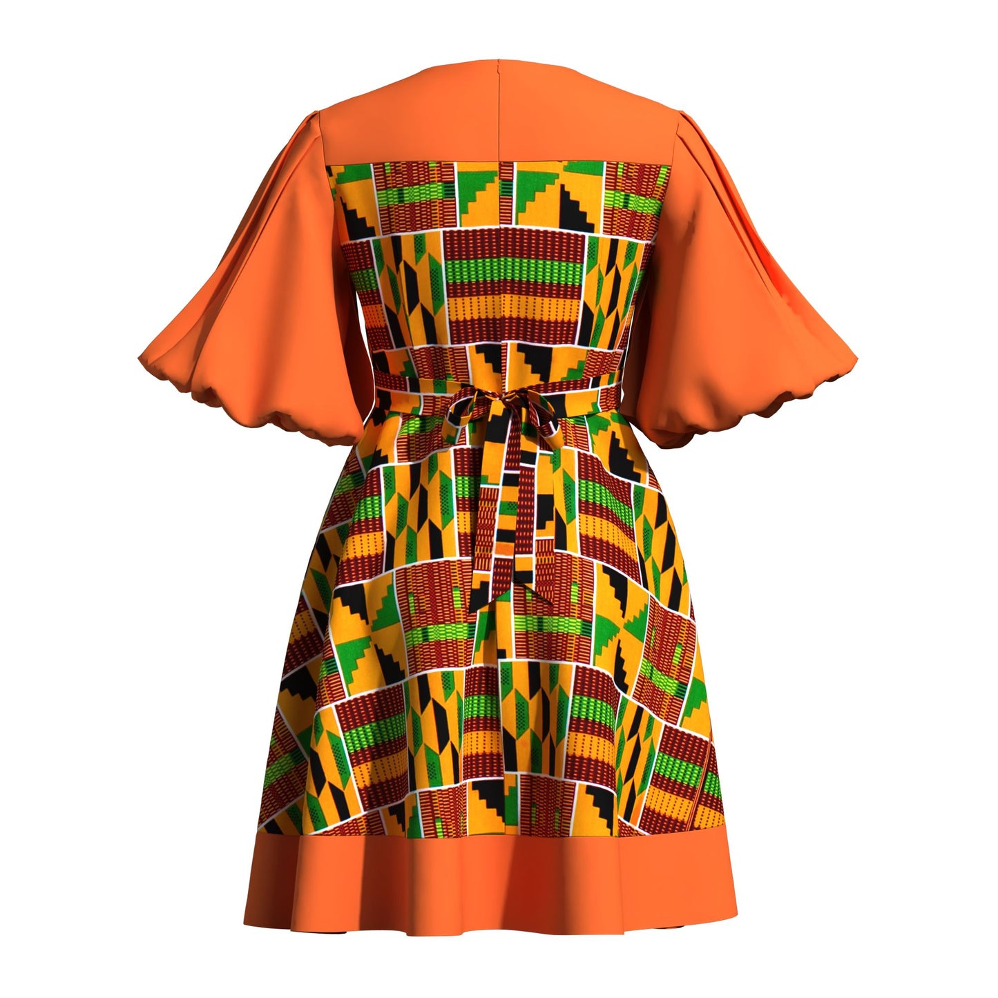 High Waist African Ankara Print Color Block Dress
